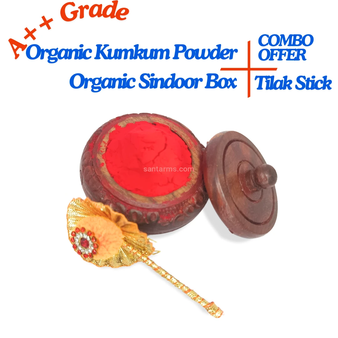 Santarms Natural Organic RedSindoor Powder 10gm A++ Grade with Kumkum box and stick For Women Suhaag Sindur With Natural Sindoor Weddings, And Chhat Pooja Chemical-Free, COMBO OFFER