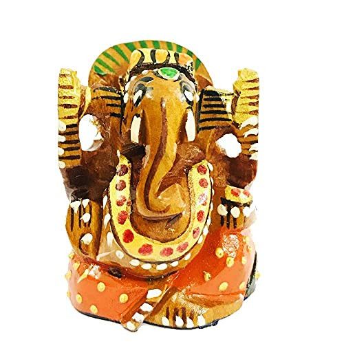 santarms Handmade Small Wooden Ganesh Idol Round(1.5 inch) Multicolour -Showpiece for Table top- Home, Temple -fine Handmade-Wooden Idol Lord Ganesha (ganapathi, Ganesh)- Best for Gifting