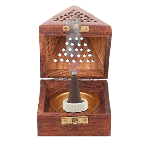 Santarms dhoopbati loban dan Holder Handmade Wooden Pyramid Incense Box Fragrance Stand Holder