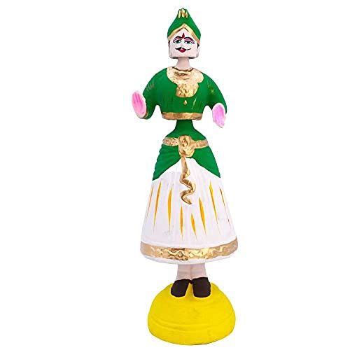 Santarms Traditional Paper Mache Male Dancing Doll 14 Inch (Green,White)