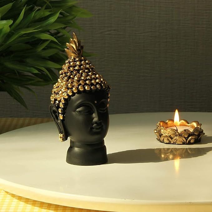 Santarms Buddha Head Statue -  Decorative Buddha Idol Showpiece for Home Living Room Table Decoration Gifts .