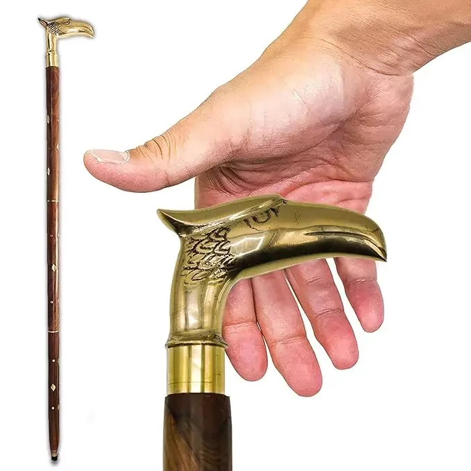 Santarms Eagle Design Sheesham Wooden Foldable Walking Stick with Brass Handle for Men