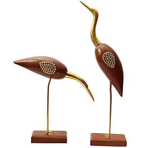Santarms Wood swan Love Couple Pair (8 inch) [Brown Colour with Golden Stone]-showpiece for Home, Office -Grah pravesh Item-Grahpravesh Gift Item-Best for Gifting