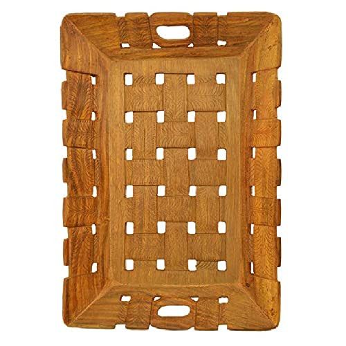 Santarms Handmade Wooden serving Tray Set (22x32x3)cm [brown colour]- for kitchen, dining,serving-for welcoming guests,for home office and multipurpose use-grahpravesham item-grah pravesh gift- Use as