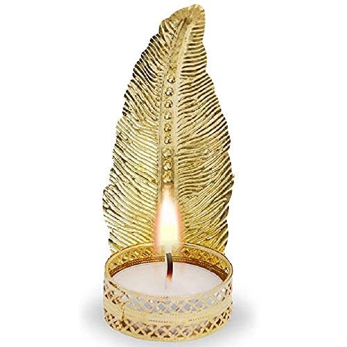 Santarms Golden Candle Holder with Wax Candle - (Height_4 inch)