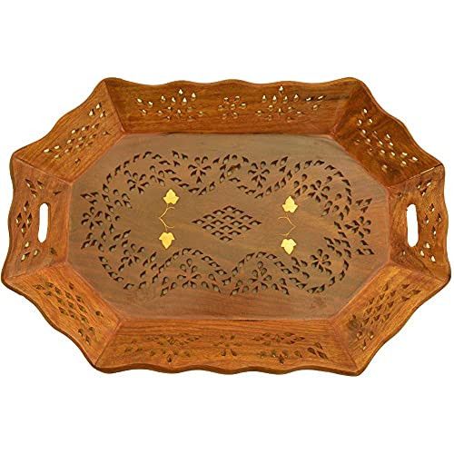 Santarms Beautiful Handmade Wooden Tray Set (22x32x3)cm [brown colour]- for kitchen, dining,serving-for welcoming guests,for home office and multipurpose use-grahpravesham item-grah pravesh gift- Use