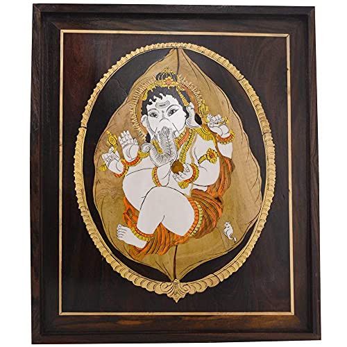 Santarms Handcrafted Baby Ganesh ji Wooden Inlay Wall Painting