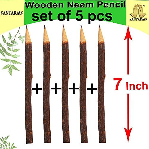 Santarms Natural neem Handmade Wooden Pencil (7 inch Approx) {Set of 5 Pencils of neem Wood-for Kids, Girls, Boys -Best for Gifting