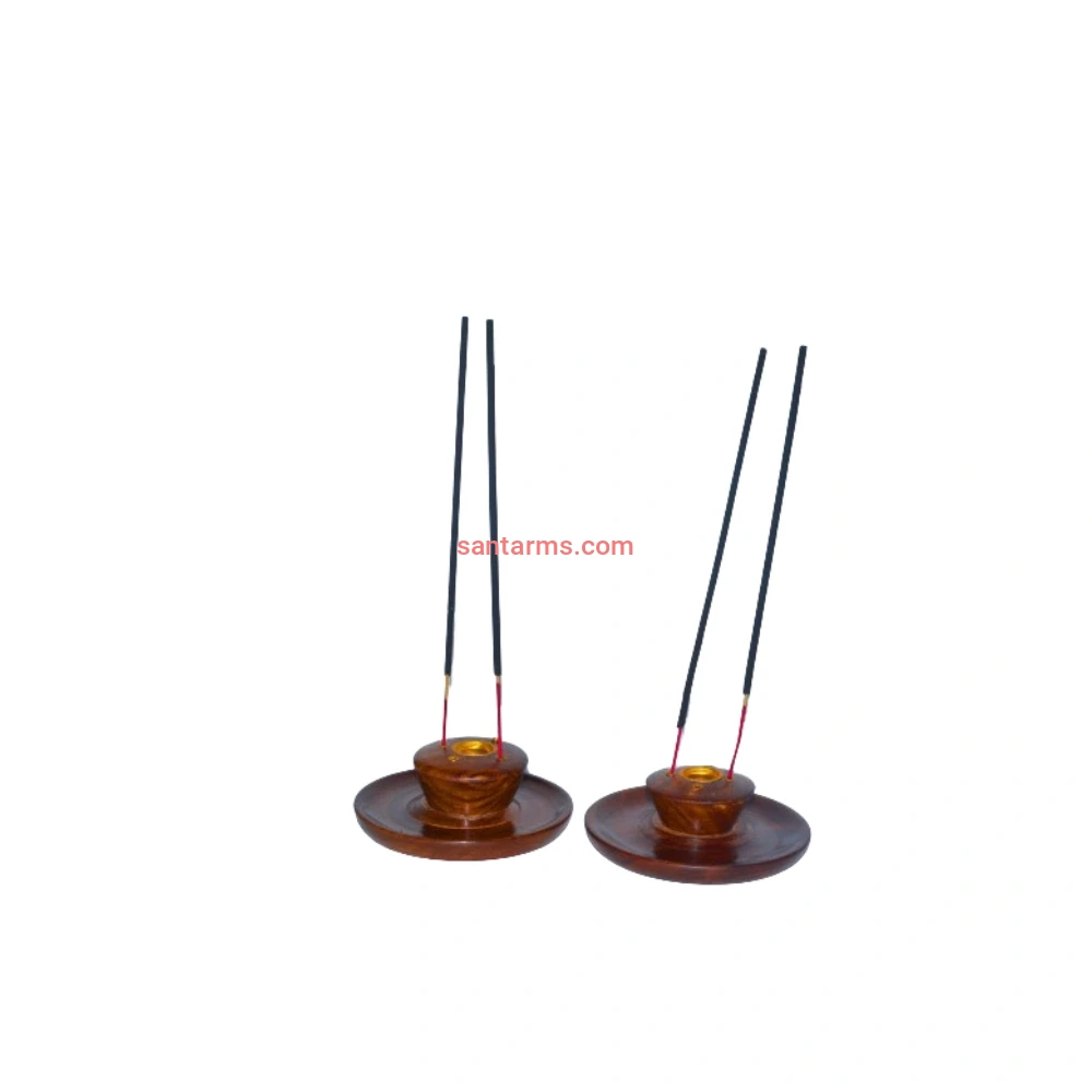 santarms wooden round shaped incense stick holder cum dhoop agarbatti stand – set of 2, ideal gift, handcrafted elegant brown finish, versatile design meditation and aromatic rituals