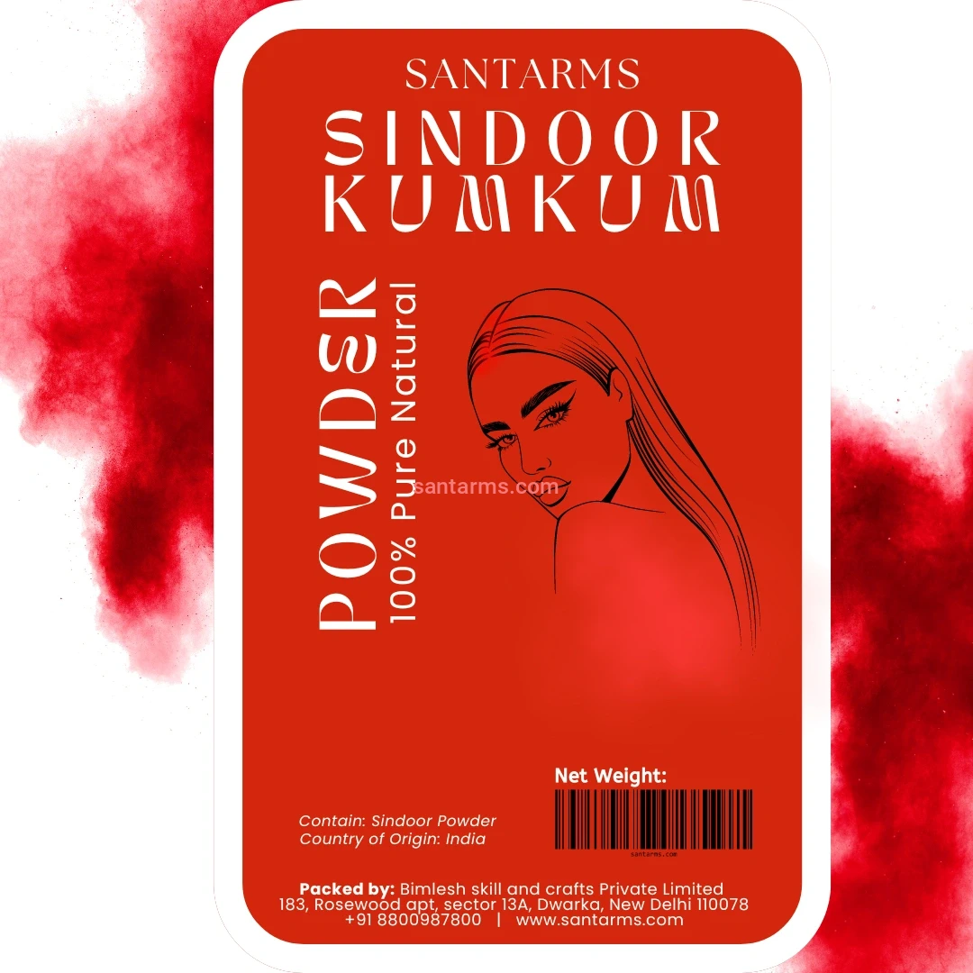 Santarms Organic Sindoor KumKum powder - 100% Chemical Free, All Natural, No Lead, No Mercury, No Parabens, Water Resistant Sindoor, KumKum 200 Gram (Red)