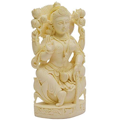 santarms Handmade Marble laxmi ji Idol (20 cm) Cream Colour- Hinduism Religious Antique Art- Home Decorative Temple, showrooms, Office, puja,Diwali Gift Item