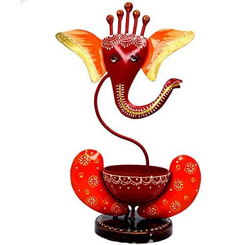 Santarms Metal Ganesh T-Light Candle Holder (Pack of 1, Multicolor)