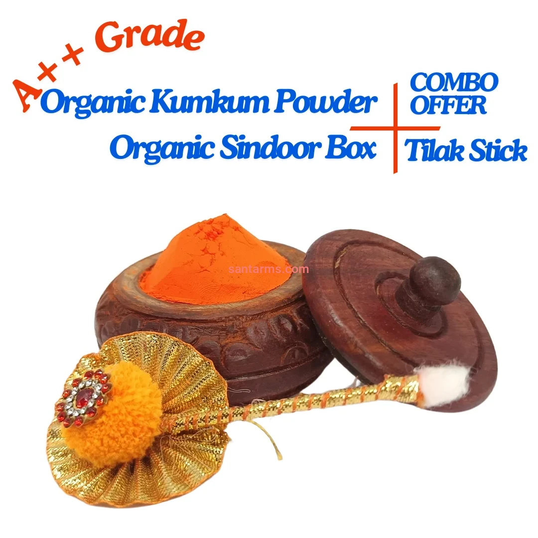 Santarms Natural Organic Orange Sindoor Powder 10gm A++ Grade with Kumkum box and stick For Women Suhaag Sindur With Natural Sindoor Weddings, And Chhat Pooja Chemical-Free, COMBO OFFER