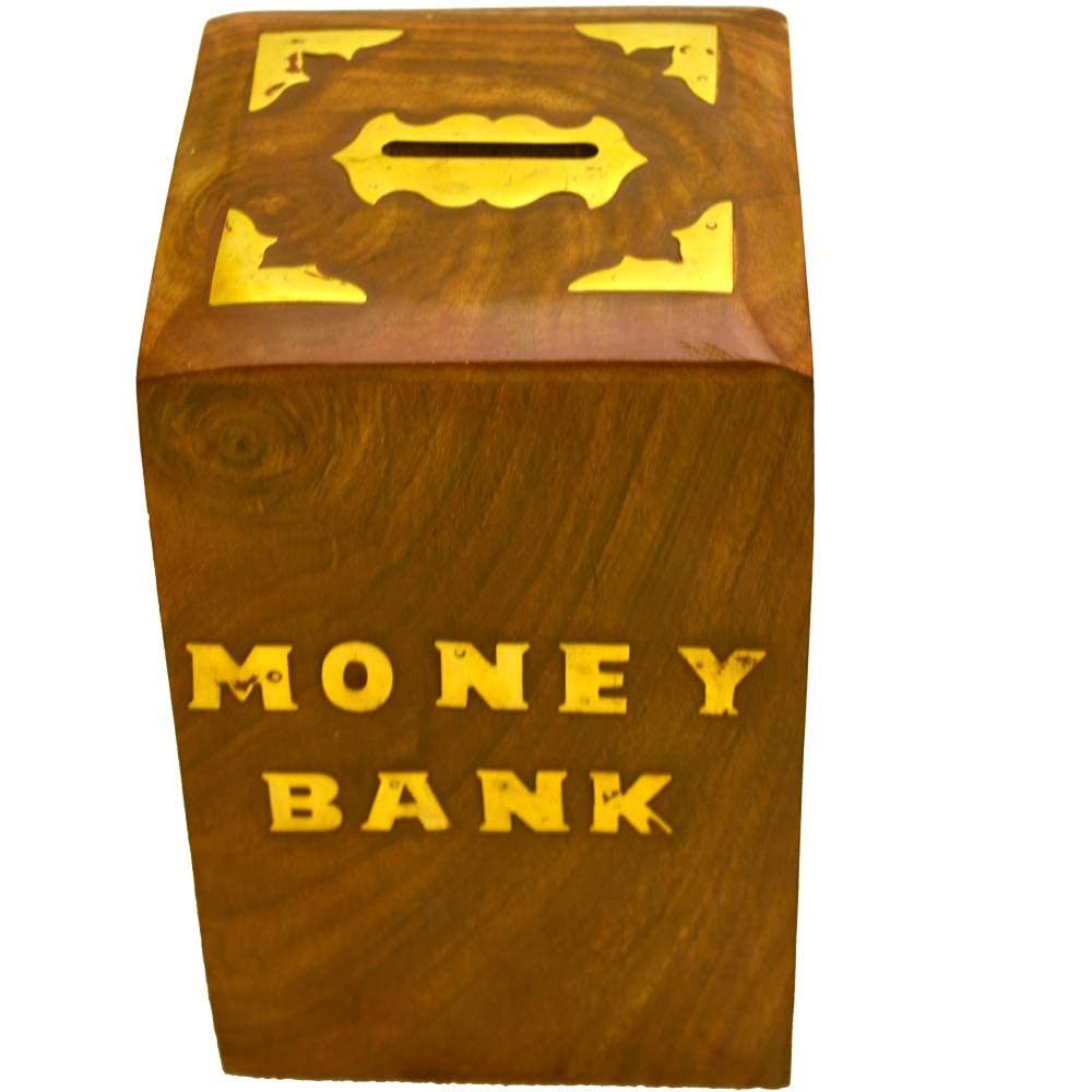 Santarms Wooden Coin Box for Kids | Money Bank with Lock | Gullak Money Bank House Key | Educational Savings Gulak Bank with Lock for Kids, Girls, Boys