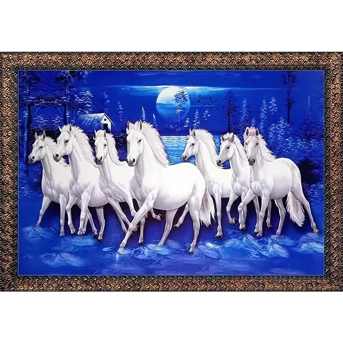 santarms Running Horses Painting Horse Art Vastu Wall Painting for Living Room, Bedroom, Office, Hotels, Drawing Room