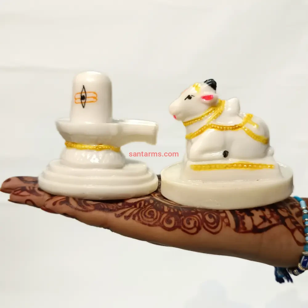 santarms idol of lord shivling and nandi ji color white pure original marble shivaling your home temple and office pooja room festive gifts pack