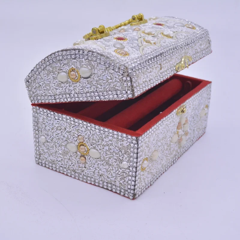 Santarms Wooden white Handcrafted Rajwada box Jewellery and storage Box and Vanity box with Lock system for | makeup box vanity| singardani box for women with lock system (white)