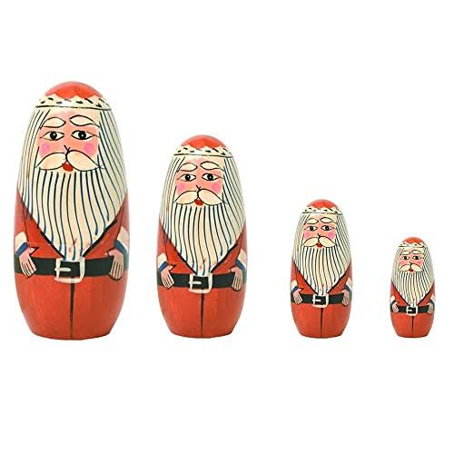 santarms handcrafted wooden santa clause family wooden toys for babies channapatna family for kids (2 years+) - 6 inch santa clause family for baby wooden toys multicolour - set of 4 pcs - in India