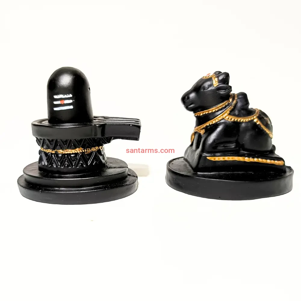 santarms shivling with nandi maharaj idol statue black tilak shivling with nandi bull for jalabhishek, temple, home puja