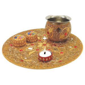 Santarms puja thali set | pooja thali items decorative thali set kalash karva chauth decoration special teej wife wedding diwali ka gifts thali karwa chauth karwachauth thali