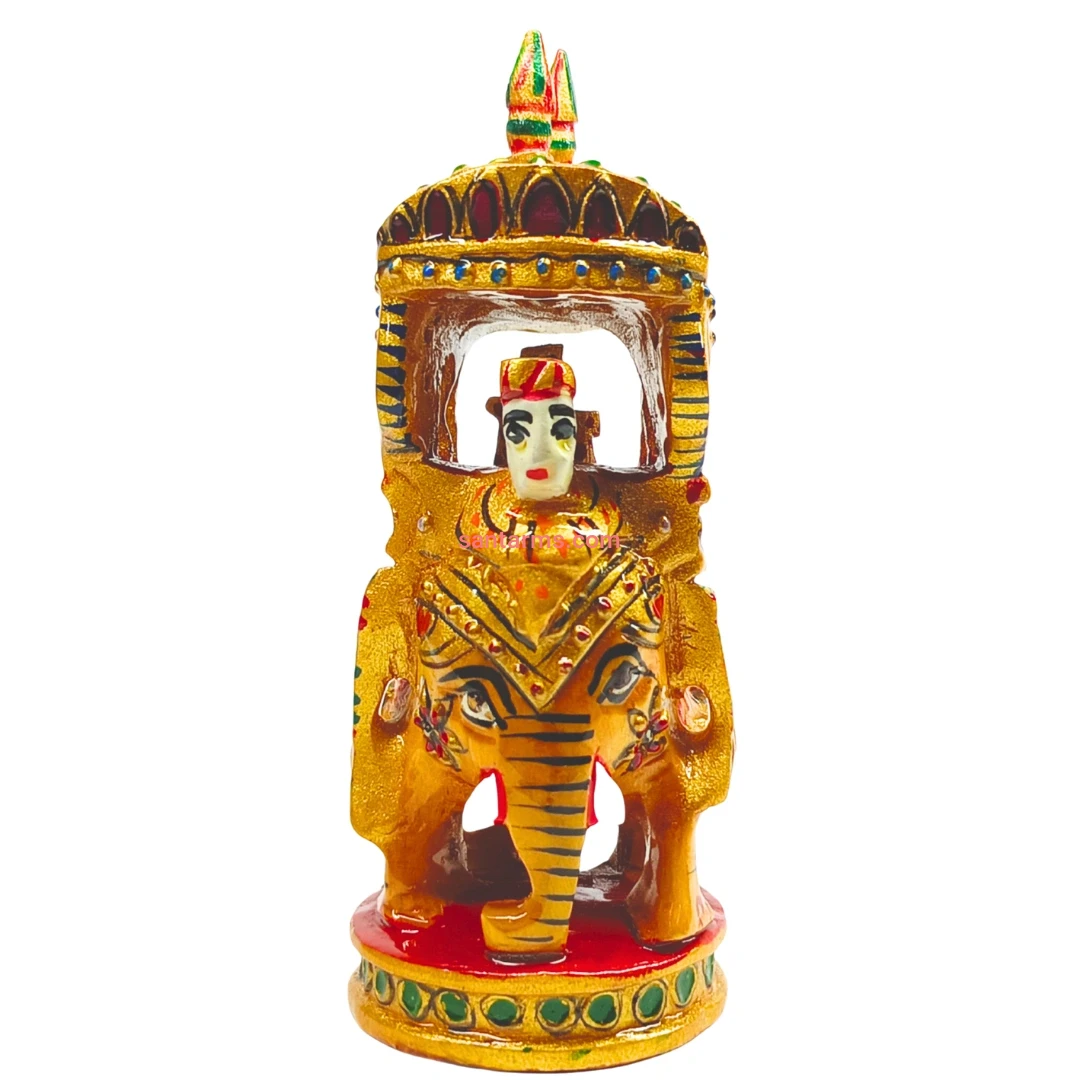 Santarms Wooden Ambari Hoda Elephant Showpiece, intricately hand-carved with a perfect addition to your home & office Diwali decoration gift. Pack of 1