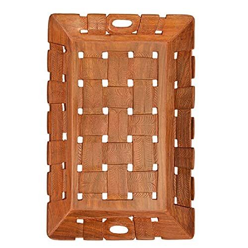 Santarms carved Wooden serving Tray Set (25x38x4)cm [brown colour]- for kitchen, dining,serving-for welcoming guests,for home office and multipurpose use-grahpravesham item-grah pravesh gift- Use as a