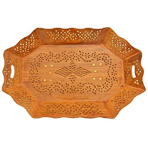 Santarms Wooden Serving Tray Set (25x39x4) cm [Brown Colour]- for Kitchen, Dining,Serving-for Welcoming Guests,for Home Office and Multipurpose use-grahpravesham Item-grah pravesh Gift- Use as a Gift