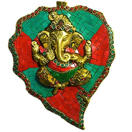 Santarms Handcrafted Brass Ganesh on Hibiscus Leaf.