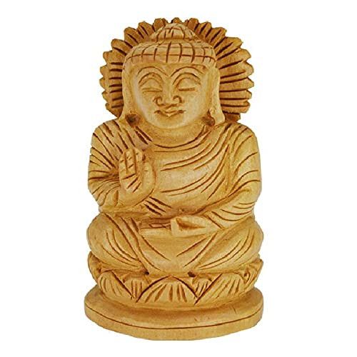 santarms Handmade Wooden Kamal Budda(7.5 cm)-Handmade Indian Sculpture Art- Lotus Sitting Blessing buddisim Idol