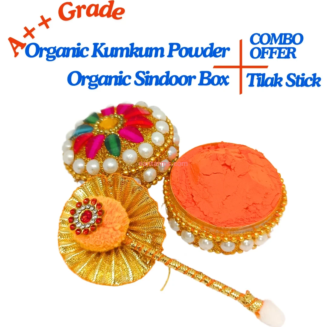 Santarms A++ Grade Natural Organic Orange Sindoor Powder 10gm with Kumkum box and stick For Women Suhaag Sindur With Natural Sindoor In Cute Box For Daily Use, Weddings, And Pooja Skin-Safe, Chemical-