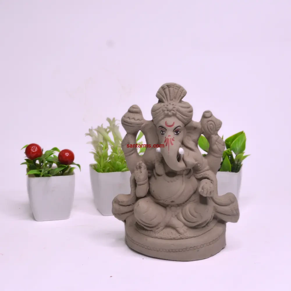 santarms Eco friendly Ganesha idol, Ganpati murti for home visarjan, Water Soluble Idol Chaturthi Festival with flower seeds Gift  (5 Inches)