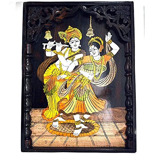 Santarms Handcrafted Radha-Krishna Dancing Painting with Wooden Frame