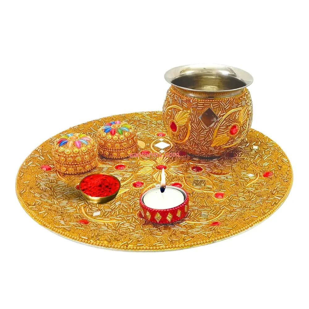 Santarms Karwa Chauth Thali Set | Traditional Pooja Decor Collection for Married Women | Complete Karva Chauth Festival Gift Set with 10g Free Sindoor