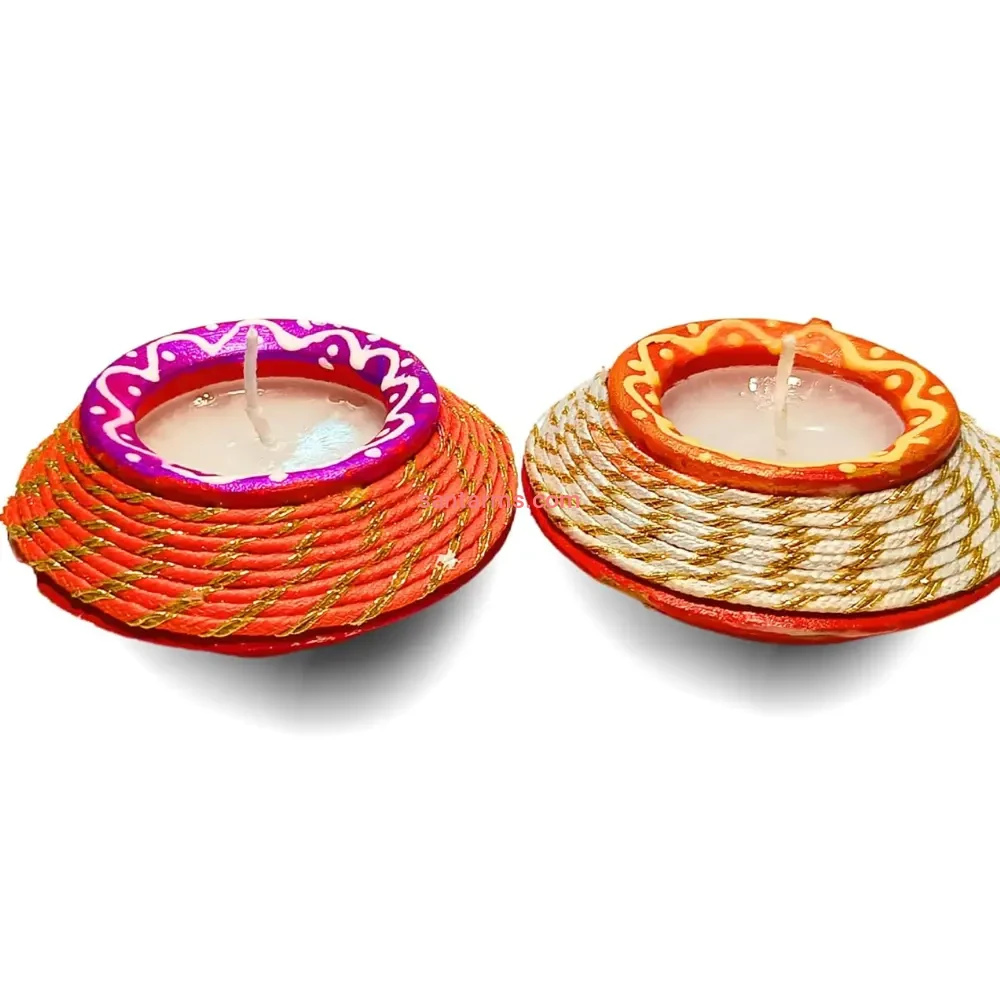 Santarms Terracotta Diya Set Wax Filled Earthen Mitti Matki Diyas Combo Pack For Festive Home Decor And Traditional Celebrations 2 Piece Jashmin Fragrance Scented Candles 2hours